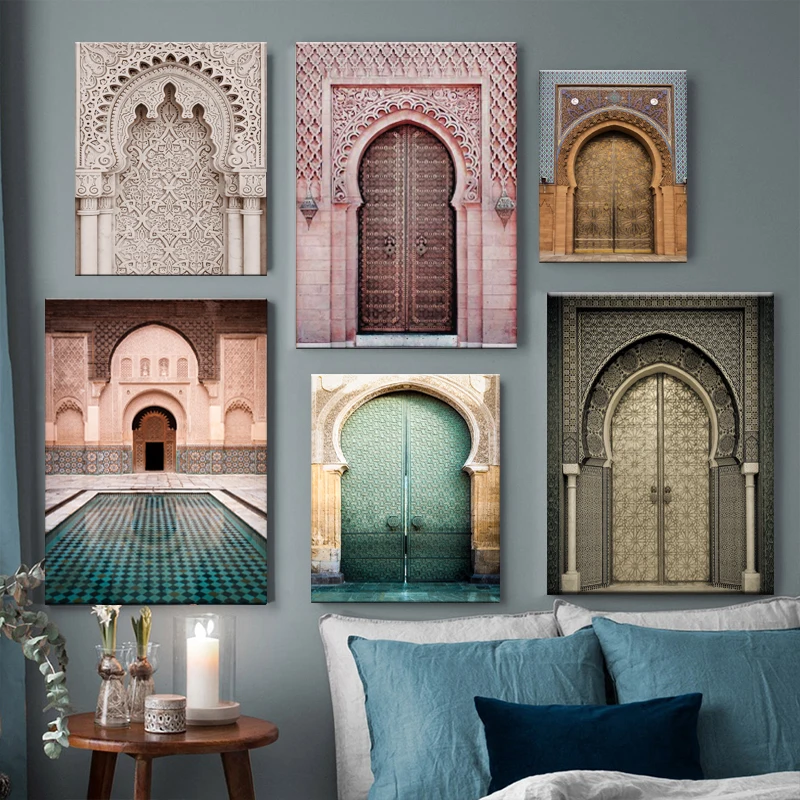 Современный скандинавский Марокко двери винтажные плакаты международно известная архитектура художественные фотографии с Гостиная живопись на холсте домашний декор