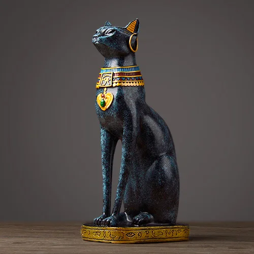 Egyptian Cat resin craft vintage home decor Modern Vintage Baster goddess god pharaoh figurine statue for table ornaments Gift Texture Blue