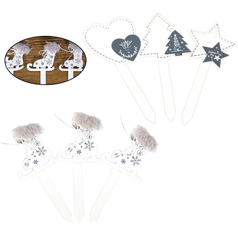 6pcs Wooden Sleigh Star Heart Cake Toppers Chrtistmas Cupcake Picks Decor New Year Home Xmas Party Supplies A35