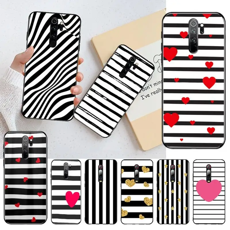 Black and white striped heart shape TPU Soft Rubber Phone Cover for Redmi Note 8 8A 8T 7 6 6A 5 5A 4 4X 4A Go Pro | Мобильные