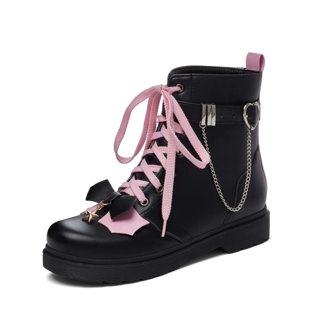 New Women Winter Block Heels Ankle Boots Lolita Sweet Bowknot Girl Shoes Plus sz
