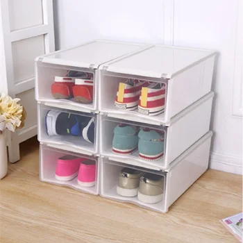 

Transparent with Lid Flip Shoe Box Dust-proof Stackable Sneakers Case High Capacity Storage Bin Desktop Sundries Snack Organizer