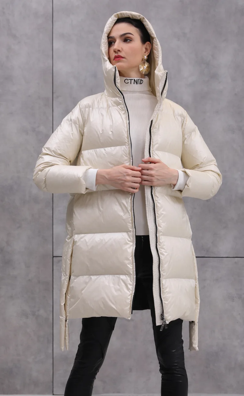beige 95% утиный пух, теплые парки, пальто, зимний модный бренд, толстый теплый пуховик, женский пуховик нестандартной длины с разрезом, F331 - Цвет: beige