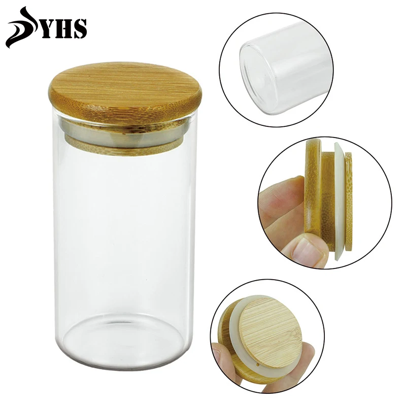 

200 ml Glass Jars Containers with Bamboo Lid Reusable Food Storage Tank Sealed Can for Kitchen Storage