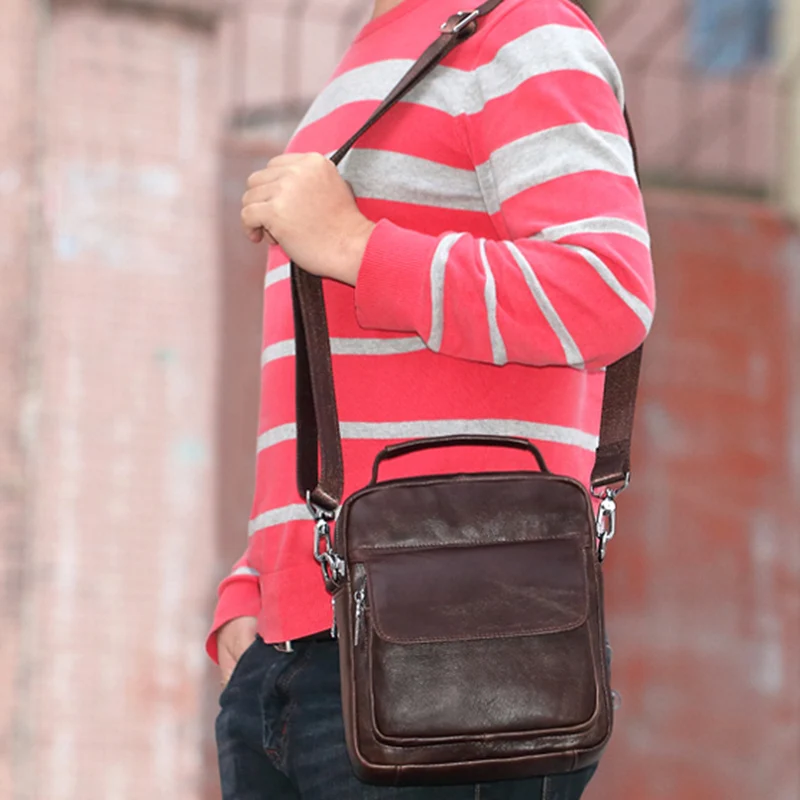 

MISFITS Leather Business Men's Shoulder Messenger Bag Small Handbag Can Put 9 Inch Flat