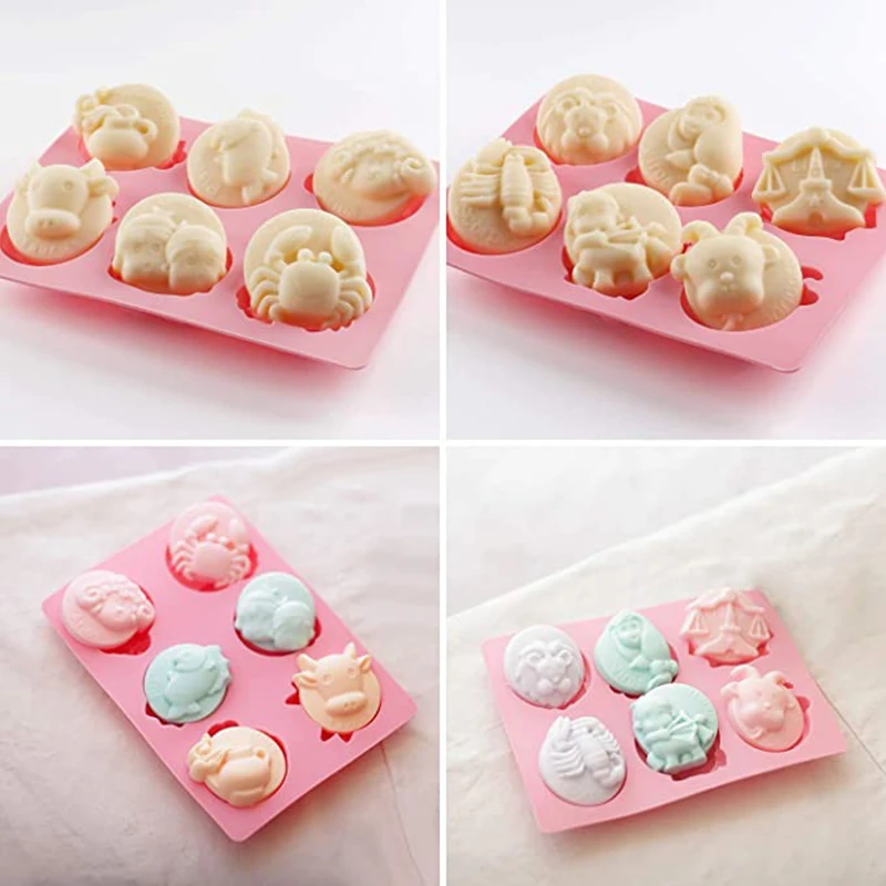 2er-Pack Seifenform mit 12 Sternbildern, chinesische Sternzeichen-Kerze, Silikon-Herstellungswerkzeuge für Mousse, Kuchen, Pudding, Schokolade, Wachsschmelzen – Detail 3