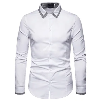 

High Quality Men Shirt Long Sleeve Solid Formal Business Shirt Brand Man Dress Shirts Stitching cuffs male shirt black white