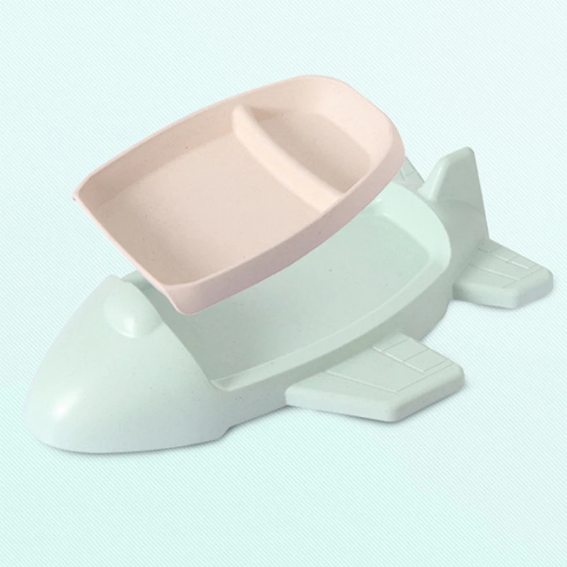 Baby Feeding Plate Bamboo Fiber Cartoon Airplane Baby Dinner Plate Cup Sub-grid Bowl Children's Tableware Set Feeding Dishes