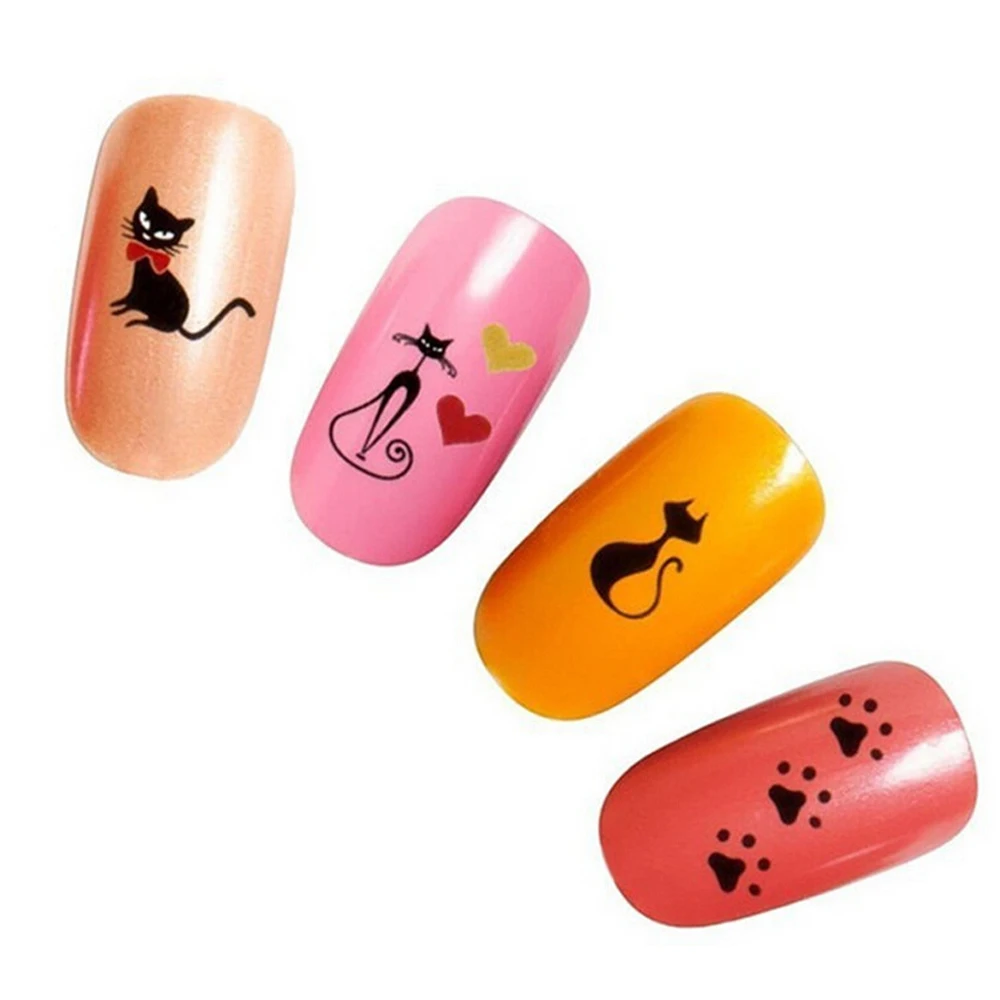 Наклейки для дизайна ногтей в виде черного милого кота|design nail art stickers|nail stickersfoil wrap