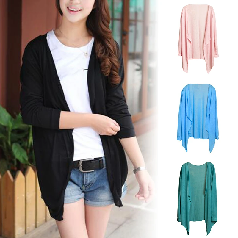 

Midi Long Women Cardigan Summer Autumn Slim Open Stitch Knitted Cardigans Sunscreen Casual Loose Female Sweater Knitwear Outwear