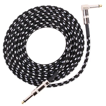 

New 6 Meters Electric Guitar Cable Bass Musical Instrument Cable Cord 1/4 Inch Straight to Right Angle Plug Black