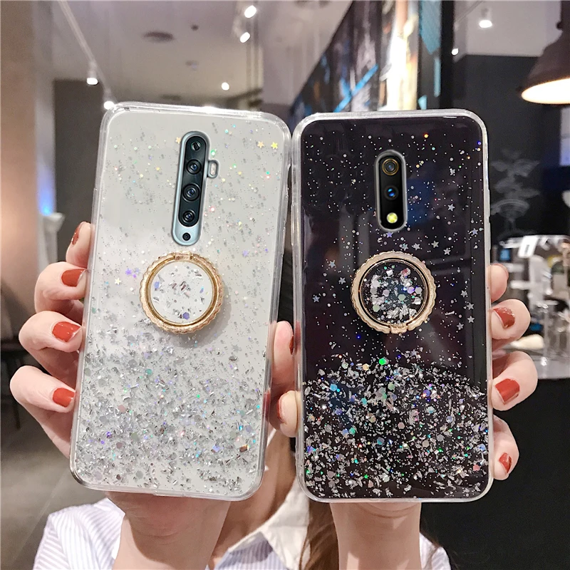 Прозрачный чехол для OPPO A5 A9 A11 A7X F9 F11 A91 блестящий с кольцом и звездным небом Reno 2Z 2F