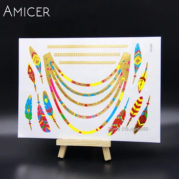 

Body Art Temporary Tattoos Gold Flash Metallic Tattoo Arm Sleeves Sticker Henna Women Jewelry Waterproof For Color Necklace