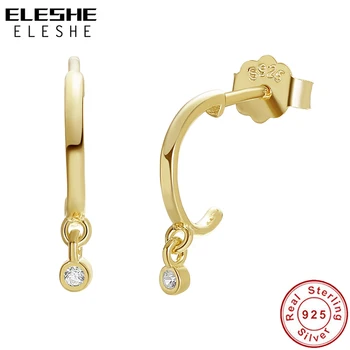 

ELESHE Trendy 925 Sterling Silver Hoop Earrings with CZ 18K Gold Plated Simple Earrings for Women Authentic Jewelry Pendientes