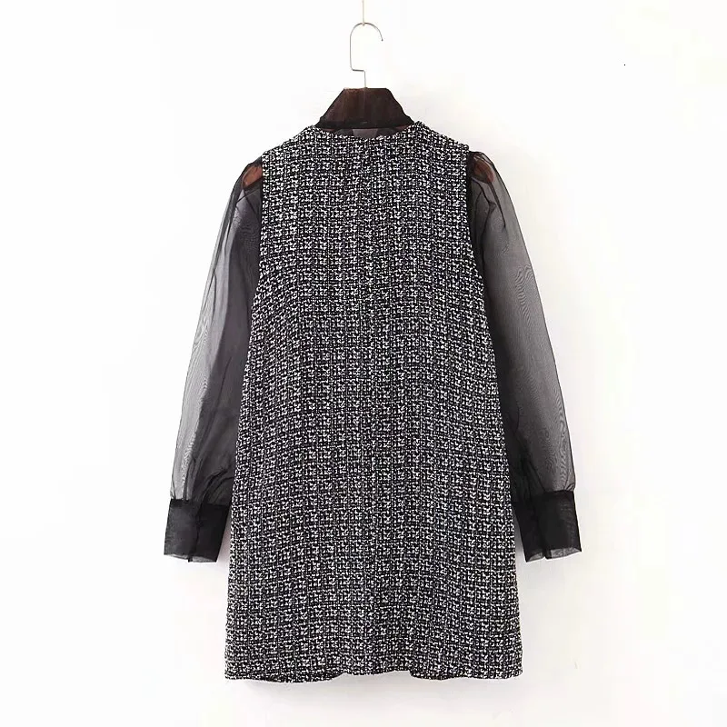 Ретро Винтаж Twill твидовые платья для женщин осень Кружева Сплайсированные с длинным рукавом платье шарф воротник