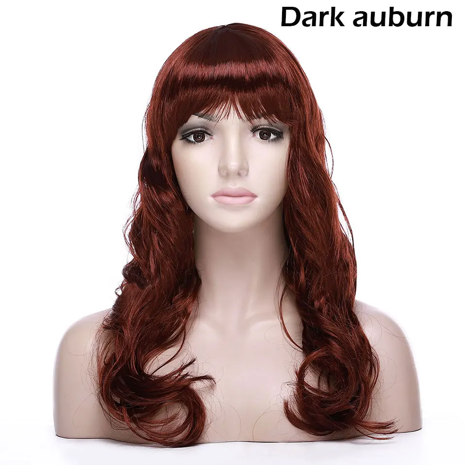S-noilite, 20 дюймов, длинный прямой парик с челкой, синтетический женский парик, черный, коричневый, рыжий, женский парик, вечерние, косплей - Цвет: dark auburn-wavy