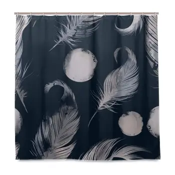 

Good Night Feathers Moons Mix Shower Curtain 66x72 Inch, Home Decorative Polyester Bath Curtain with 12 Hooks