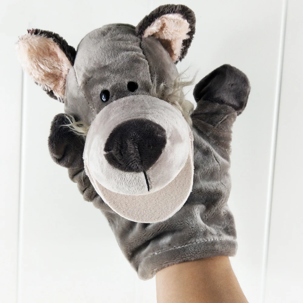 Grey wolf hand puppet children plush toy wolf doll stuffed toy