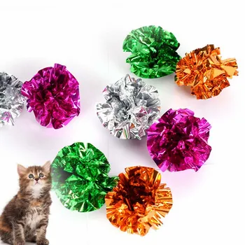 

12pcs Paper Balls Crystal Balls Stick Cat Funny Interactive Cat Toys Colorful Shiny Crinkly Ball Safety Pet Supplies