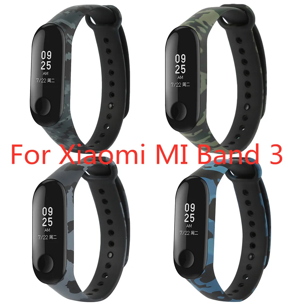 Мягкий силиконовый ремешок для Mi Band 3 камуфляжный нескользящий сменный Браслет