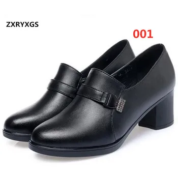 

Promotion Top Cowhide Women Black Shoes Elegant Comfort Genuine Leather Shoes Woman Shoes High Heels 2020 New Spring Tide Shoes