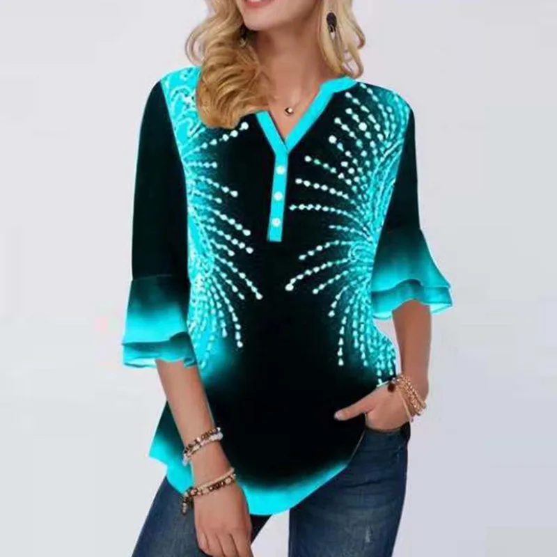 

Puimentiua Womens Bell Sleeve V-Neck Shirt Casual Flared Basic Tunic Tops Shirts 2020 Spring Ladies Solid Blouses Femme Blusas