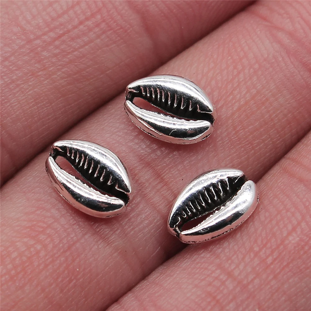 WYSIWYG 40pcs Charms Shell Diy Jewelry Findings Antique Silver Color 7x10mm Shell Charms
