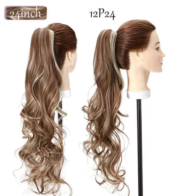 S-noilite Synthetic 12-26inch Claw Clip On Ponytail Hair Extension Ponytail Extension Hair For Women Pony Tail Hair Hairpiece 12P24