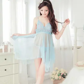 

Sexy Lingerie Set Women See Throught Sleep Top Sleepwear Deep V Neck Open Lace Nightdress Exotic Mesh Perspective G-string Dress