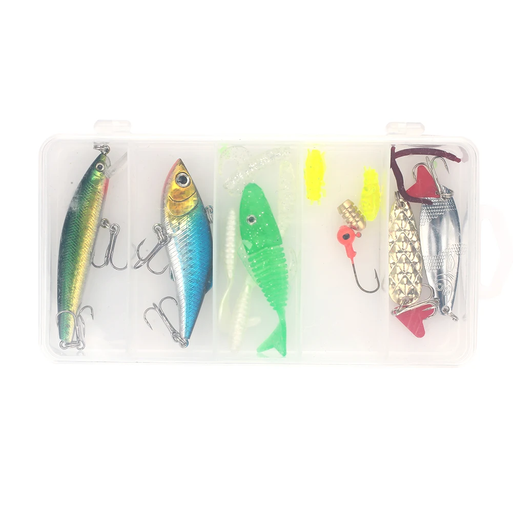 Durable Fishing Tackle Box Fishing Bait Set 20pcs Decoy Swivels Clamp Hooks Angling Tools Luya Bait Kit Portable Colour