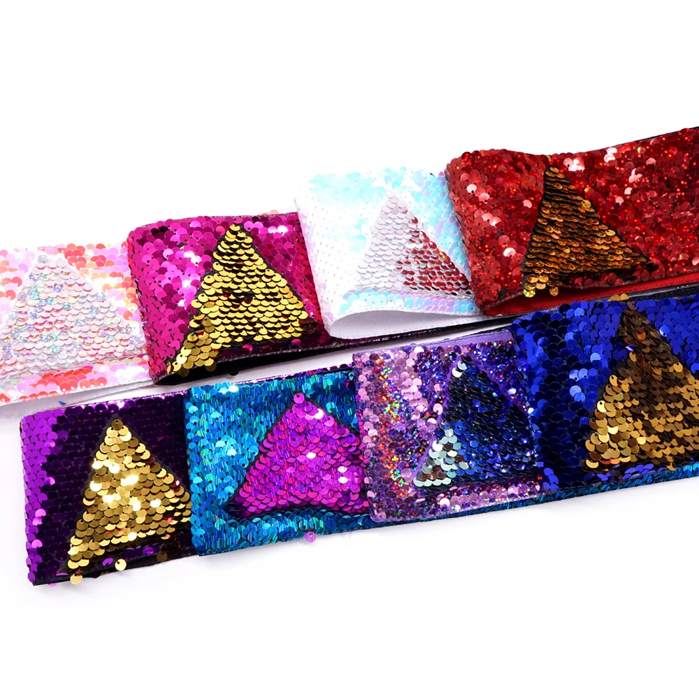 Top Ribbon 5 yard/roll 3 inch 75MM double color Sequin Fabric