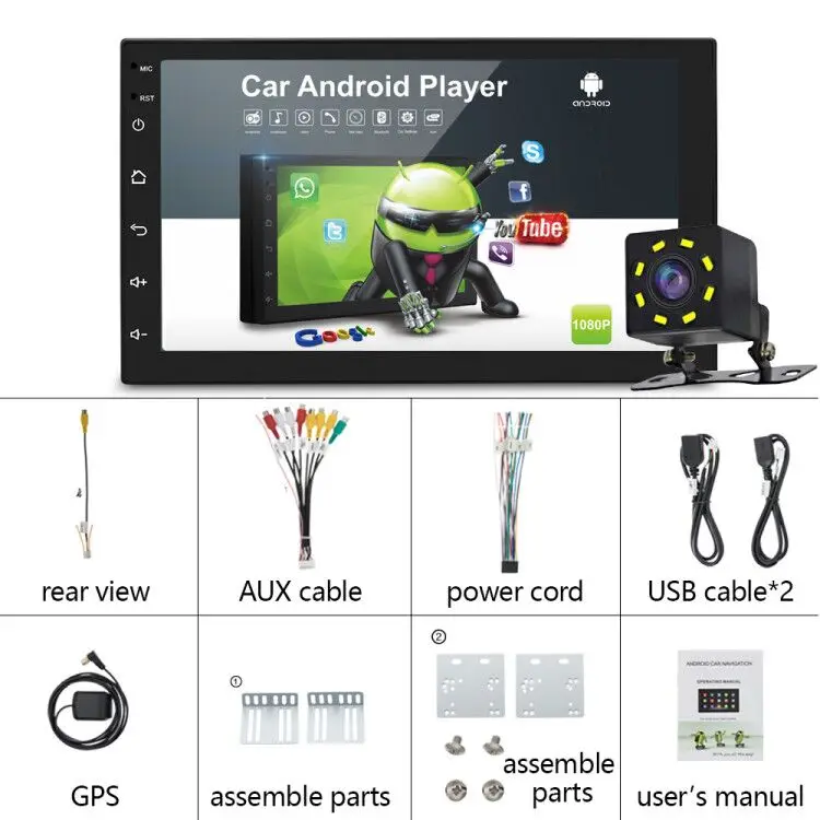 2 Din Android 8,1 автомобильный Радио Мультимедиа Видео плеер универсальный Bluetooth автоматический Стерео gps HD MP5 автомобильные аксессуары - Цвет: 8led cam