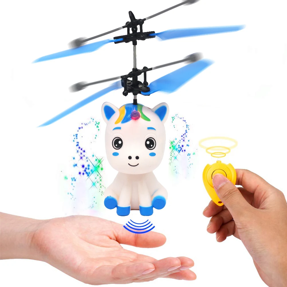 Flying Unicorn Toy With LED Light Hand Controlled Unicorn Helicopter Toy LED Light Infrared Induction Drone For Kids Flying Toy control helicopter RC Helicopters