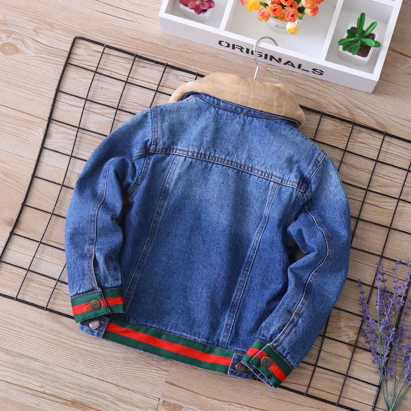 

Cm-001 Color Stripes Brushed And Thick Boys' Denim Jacket Kids' Jacket 2019 Winter New Style CHILDREN'S Jacket