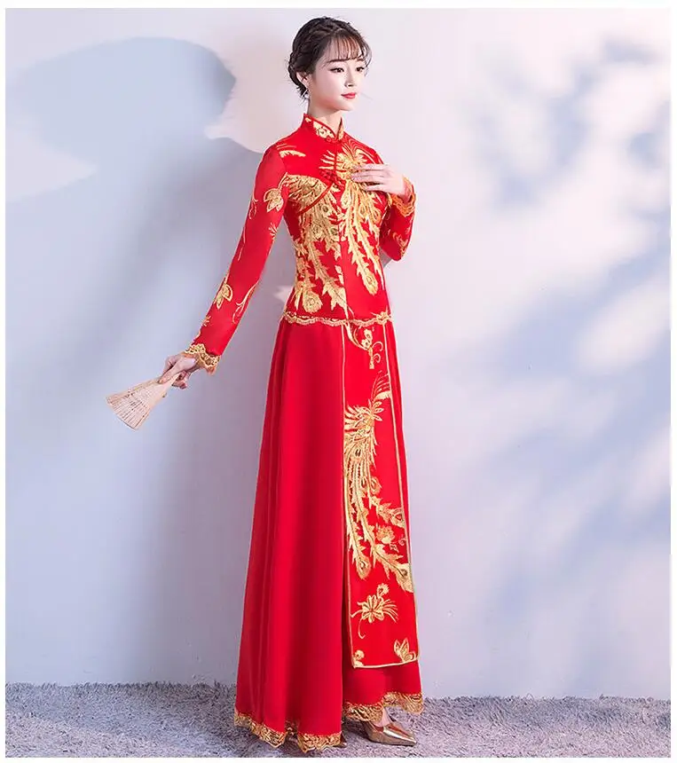 Китайское традиционное платье Ципао для женщин невесты Cheongsam винтажные Свадебные платья леди династии Тан костюм