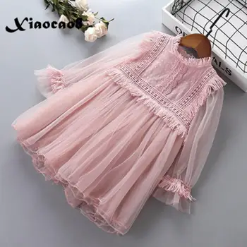

Toddler girls dresses kids pink lace mesh princess dress costume girls fall long sleeve dress children party clothes