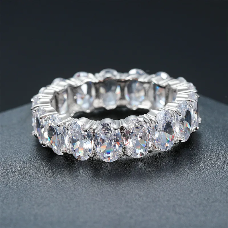 Роскошное женское кольцо с кристаллами и овальным цирконием, Настоящее 925 пробы Серебряное обручальное кольцо, винтажные вечерние Обручальные кольца для женщин