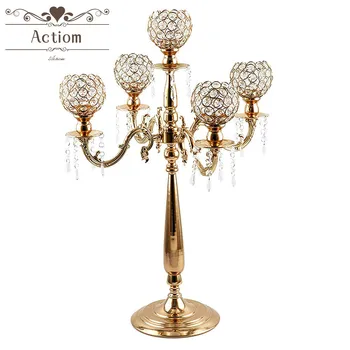 

Gold Crystal Candle Holders 5-Candle Candelabras Home Holiday Decorative Centerpiece for Room Table Decoration Wedding Gifts