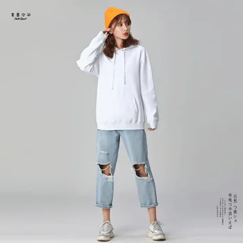 

Solid color autumn and winter women's sweatshirt casual hooded sweatshirt