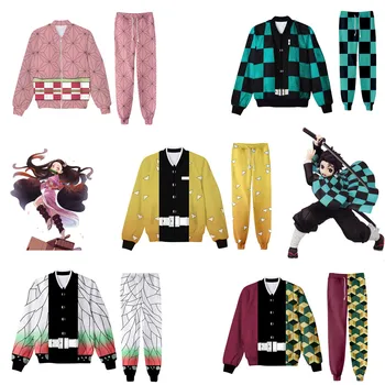 

Kimetsu no Yaiba Kamado Tanjirou /Kamado Nezuko Flight jacket Cosplay Agatsuma Zenitsu Costume Demon Slayer Sweatshirt Set