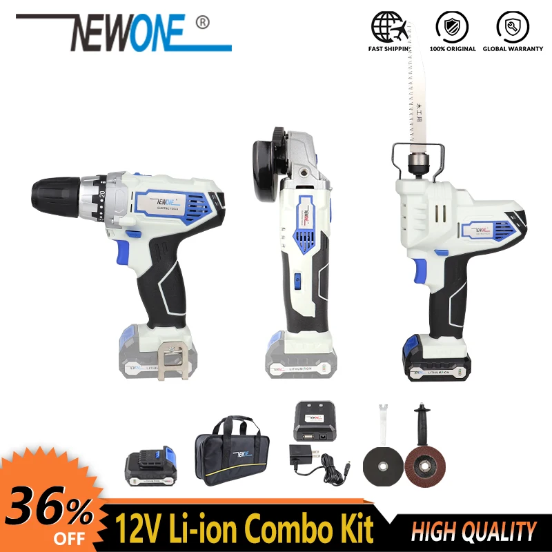 US $89.08 NEWONE 12V Electric Power Tool Liion Cordless Angle Grinder Reciprocating Saw Drill Combo kit set with Battery for cutting