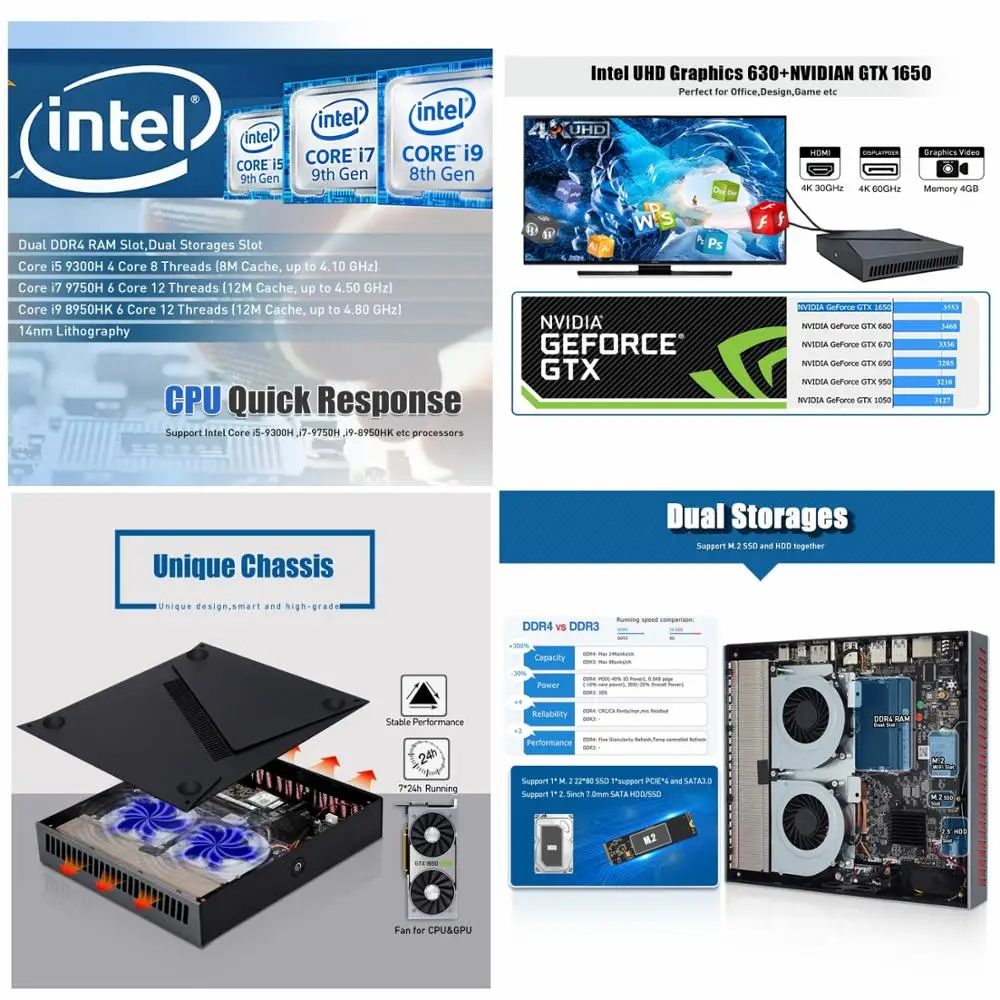 Mini gaming PC computer intel i9 8950HK gamer computador 6 core windows 10 NVIDIA graphic card GTX1650 fashion design wifi BT