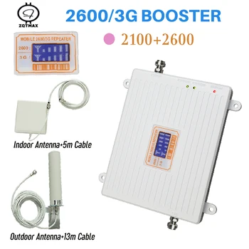 

ZQTMAX 3G WCDMA 2100 2600 Cellular Signal Booster 4G LTE Amplifier Dual Band repeater with Antenna Set LCD Display for home