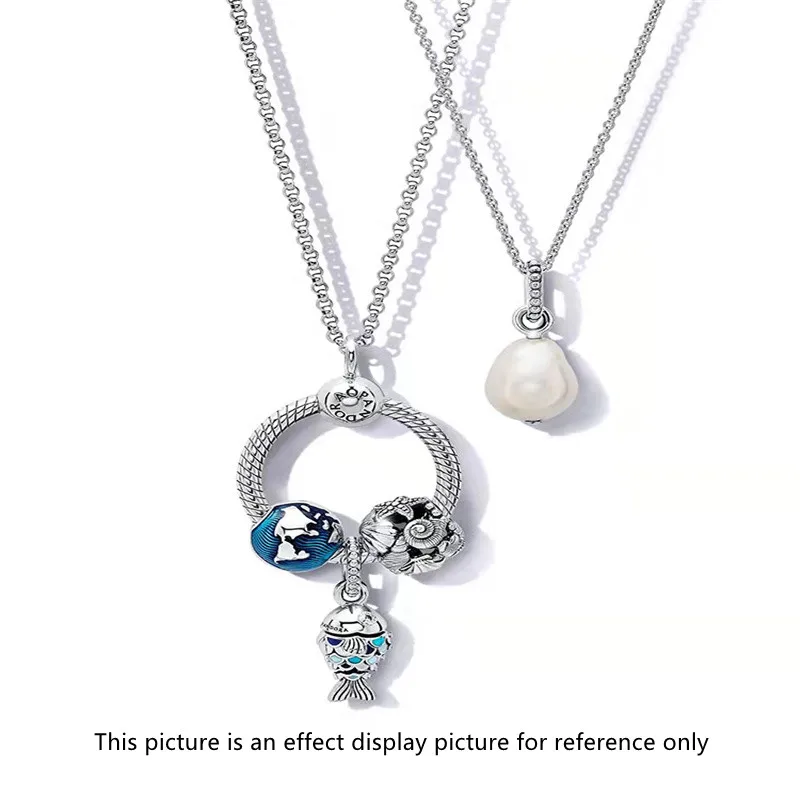 2021 100% 925 sterling silver pearl necklace earrings suitable for original Pandora DIY designer pendant beaded luxury women's j