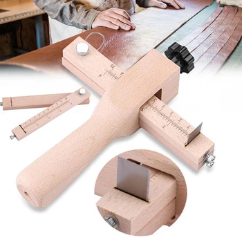 

Adjustable Leather Strap Cutter Leathercraft Strip Belt DIY Hand Cutting Wooden Strip Cutter With 5 Sharp Blades Leather Tools