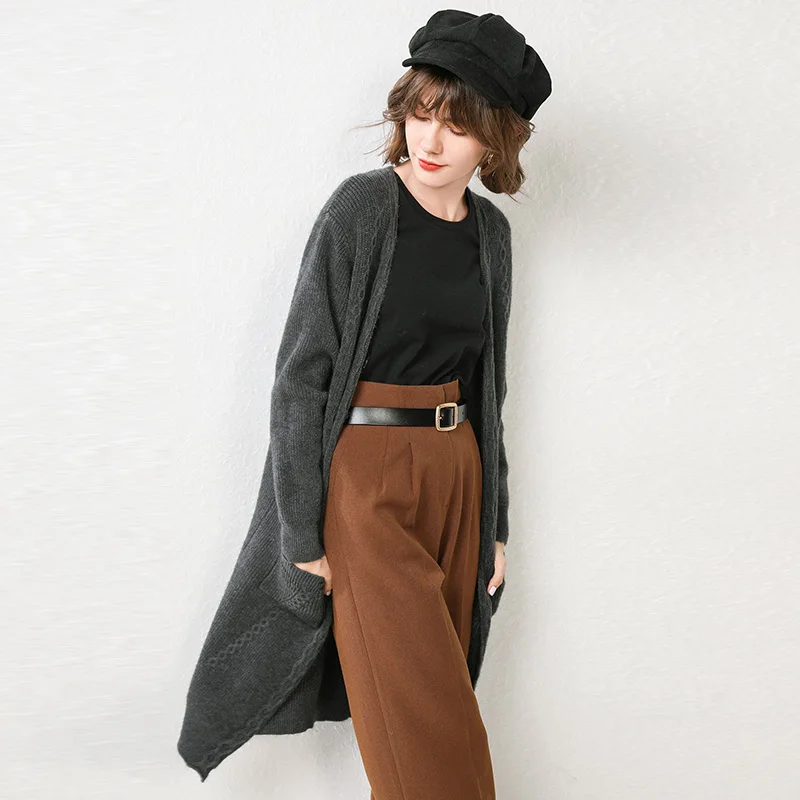 ALKMENE new knitted cashmere sweater women's cardigan in the long section autumn outside loose Korean wool shawl coat