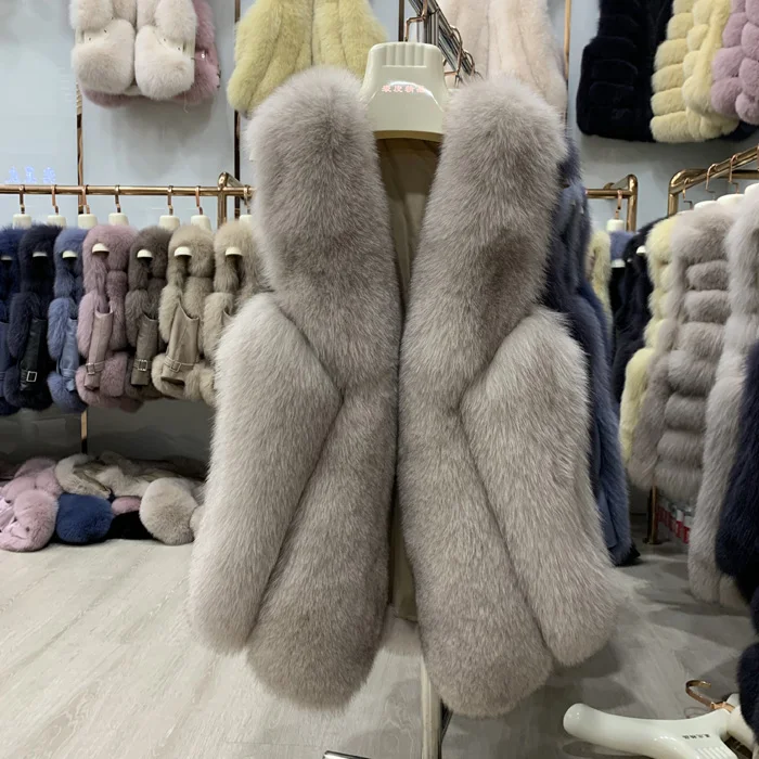 Новинка, зимние женские куртки, длинный жилет из лисьего меха, натуральный Лисий мех, верхняя одежда, модный уличный стиль, повседневные меховые жилеты