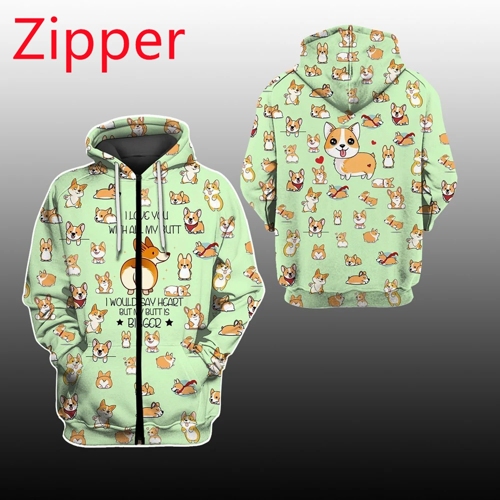 Fashion Men's Hoodie Cute Dog 3D Print Unisex Casual Zipper Hoodie Harajuku Style Hip-hop Tops DYI319