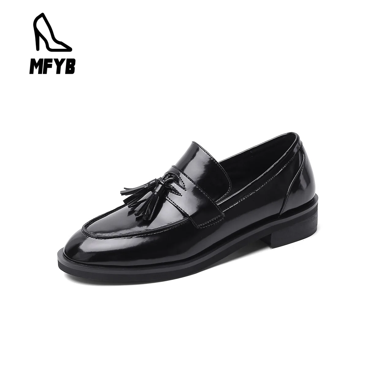 

MFYB Women's single shoes early spring 2020 new low heel women's shoes leather round toe shallow mouth casual single shoes