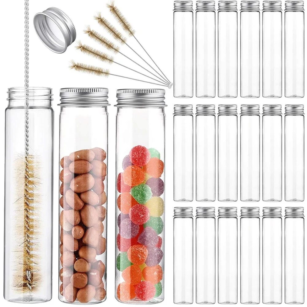 18Pieces115mlClearPlasticTestTubeswithScrewCapsFlatBottomed
